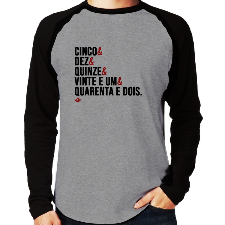 Camiseta Raglan Distâncias de Corrida Manga Longa - Cinza/Preto