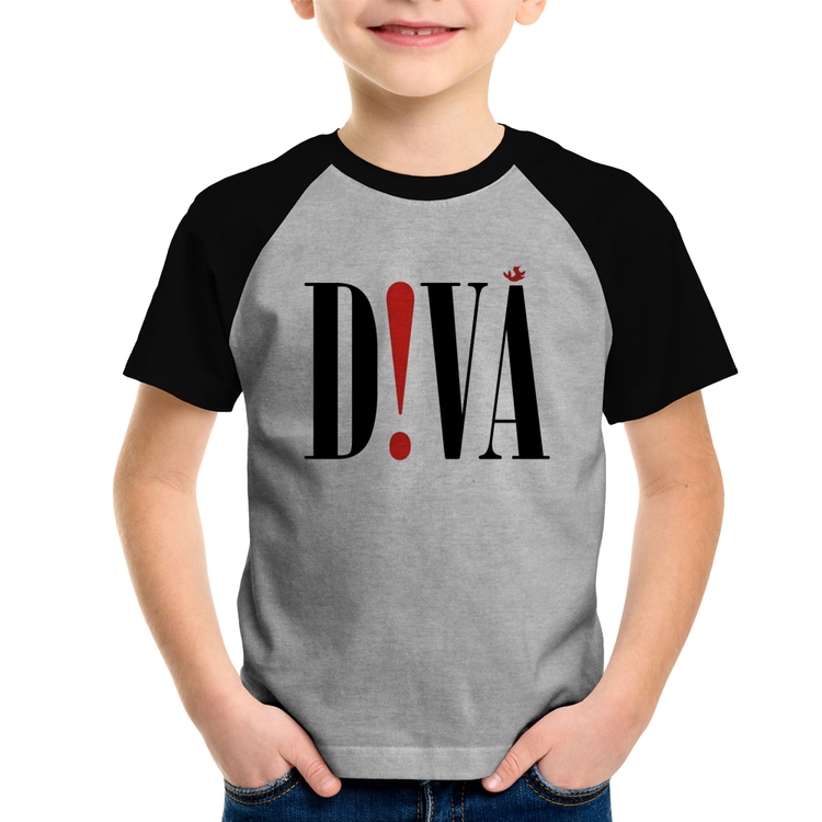 Camiseta Raglan Infantil Diva - Cinza/Preto