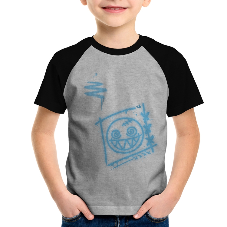 Camiseta Raglan Infantil Dizzy Eyes Madpunk co. - Cinza/Preto