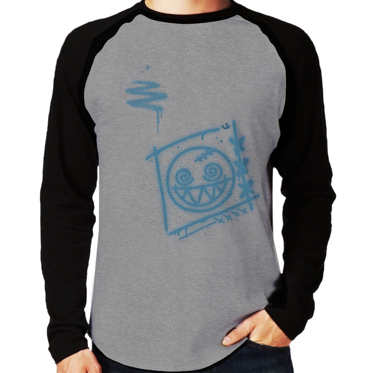 Camiseta Raglan Dizzy Eyes Madpunk co. Manga Longa - Cinza/Preto