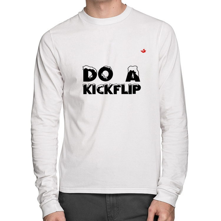 Camiseta Algodão Do a Kickflip Manga Longa - Branca