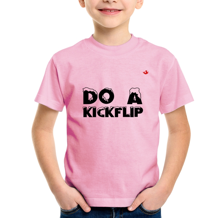 Camiseta Infantil Do a Kickflip - Rosa Bebê