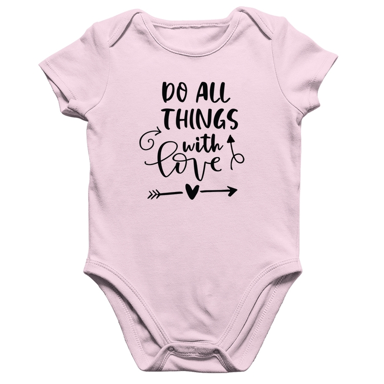 Body Bebê Algodão Do All Things With Love - Rosa Bebê