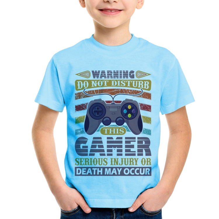 Camiseta Infantil Do Not Disturb This Gamer - Azul Bebê