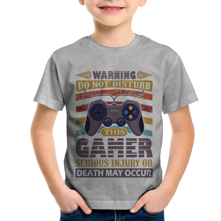 Camiseta Infantil Do Not Disturb This Gamer - Cinza