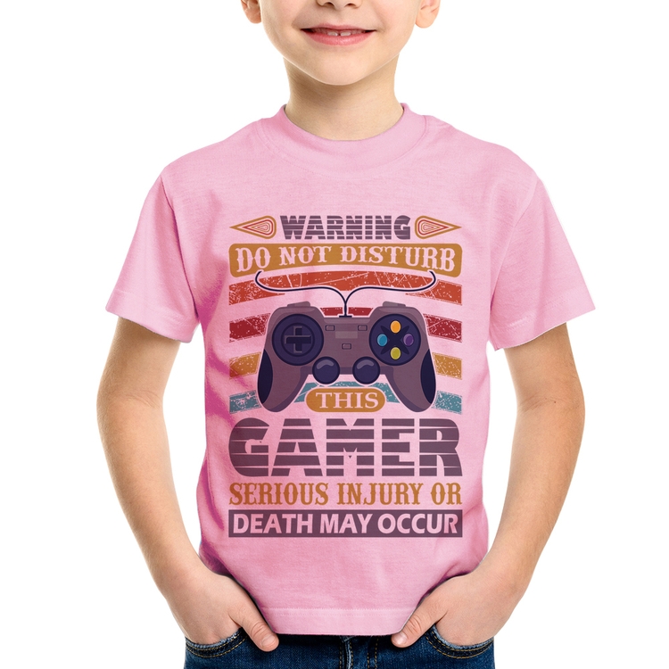 Camiseta Infantil Do Not Disturb This Gamer - Rosa Bebê