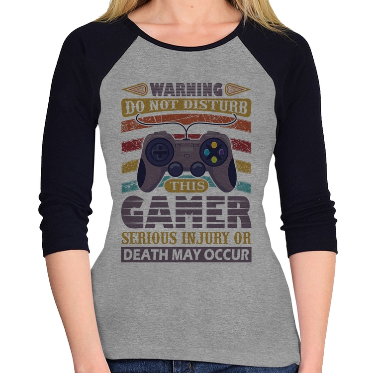 Baby Look Raglan Do Not Disturb This Gamer Manga 3/4 - Cinza/Preto