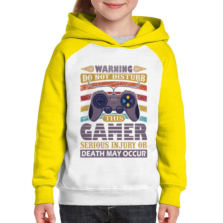 Moletom Infantil Do Not Disturb This Gamer - Branco/Amarelo