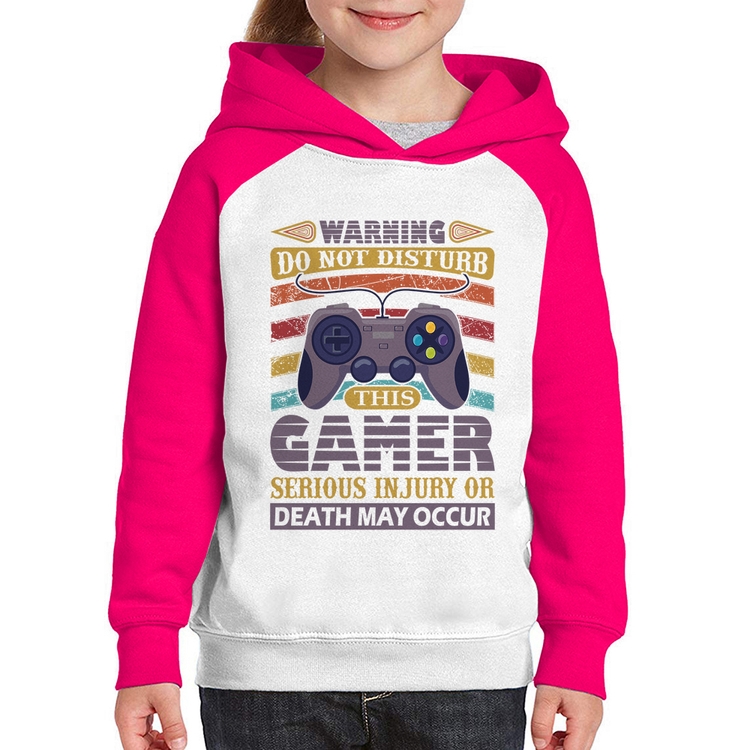 Moletom Infantil Do Not Disturb This Gamer - Branco/Rosa