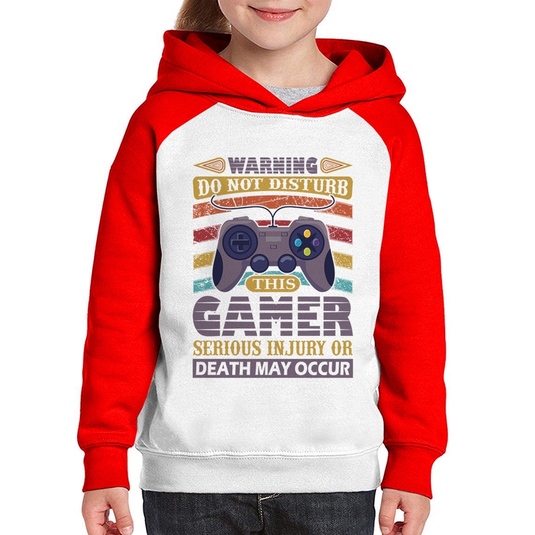 Moletom Infantil Do Not Disturb This Gamer - Branco/Vermelho