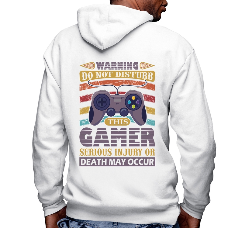Blusa Moletom Do Not Disturb This Gamer Masculina com Capuz e Zíper - Branca