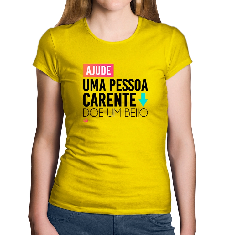 Baby Look Algodão Doe um beijo - Amarela