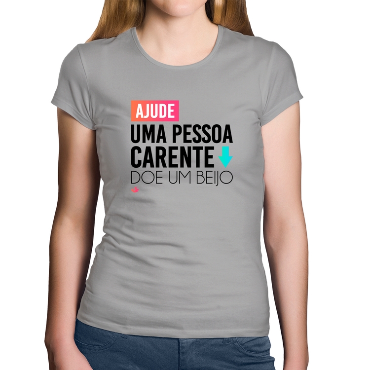 Baby Look Algodão Doe um beijo - Cinza