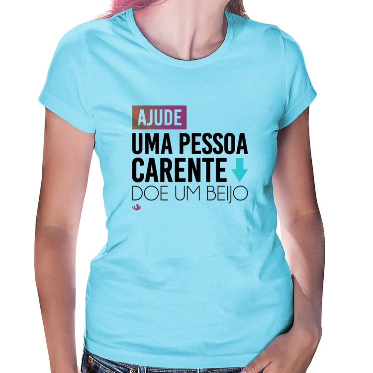 Baby Look Doe um beijo - Azul Bebê