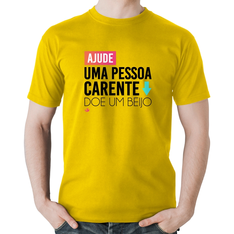 Camiseta Algodão Doe um beijo - Amarela