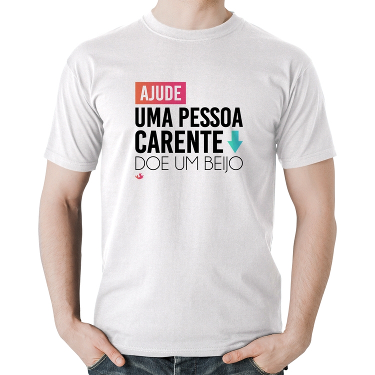 Camiseta Algodão Doe um beijo - Branca