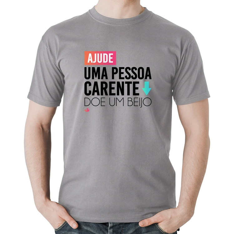 Camiseta Algodão Doe um beijo - Cinza