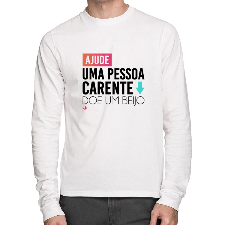 Camiseta Algodão Doe um beijo Manga Longa - Branca