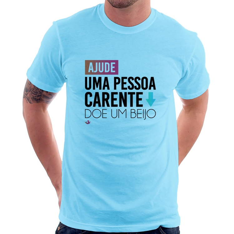 Camiseta Doe um beijo - Azul Bebê