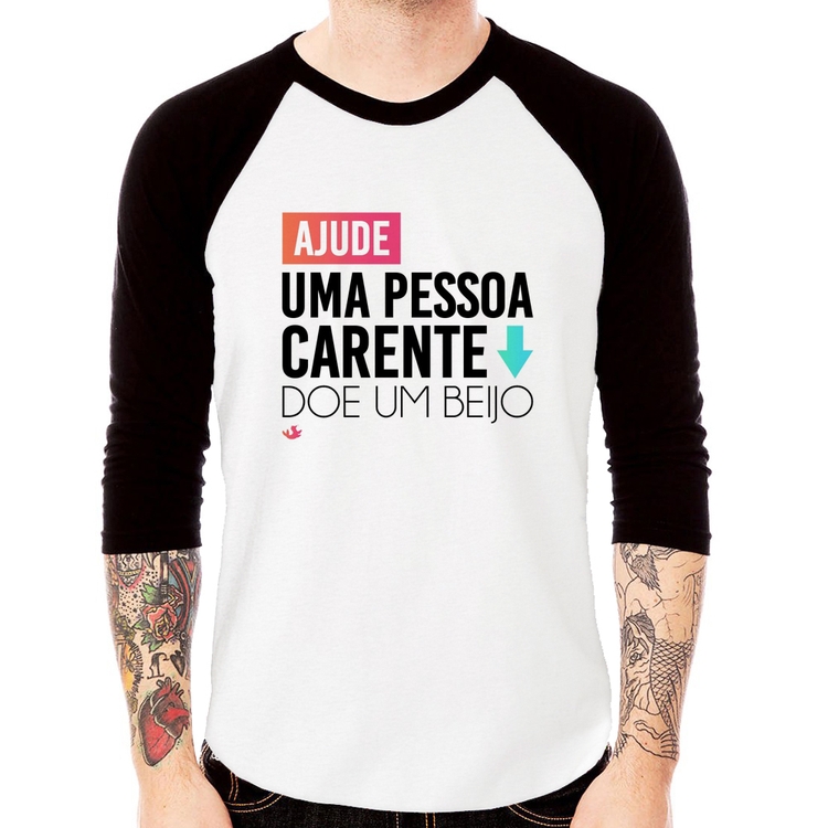 Camiseta Raglan Doe um beijo Manga 3/4