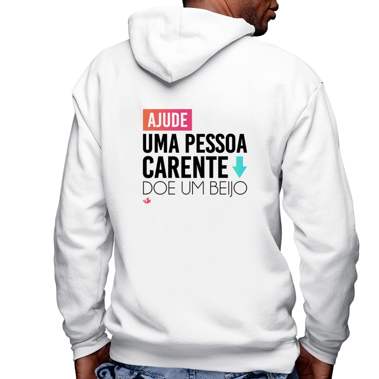 Blusa Moletom Doe um beijo Masculina com Capuz e Zíper - Branca
