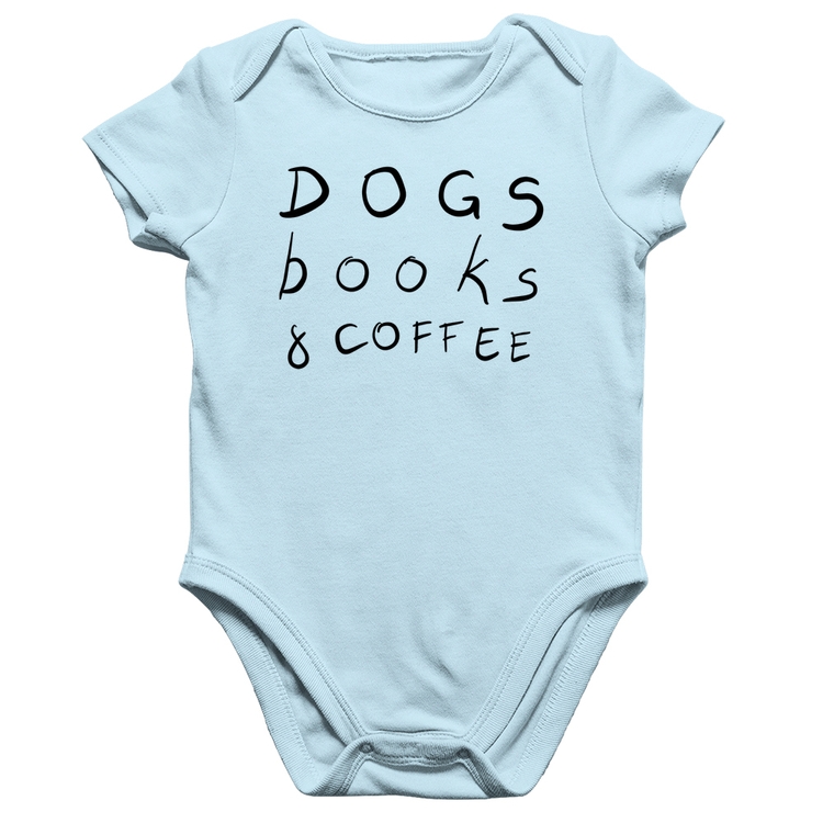 Body Bebê Algodão Dogs Books and Coffee - Azul Bebê