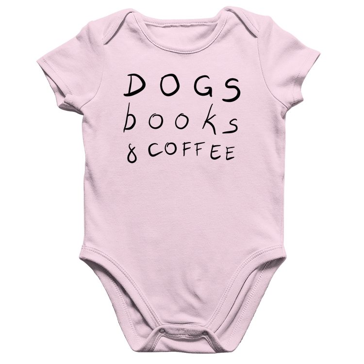 Body Bebê Algodão Dogs Books and Coffee - Rosa Bebê