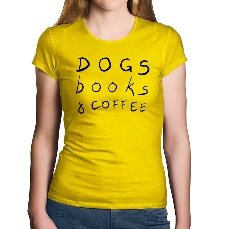 Baby Look Algodão Dogs Books and Coffee - Amarela