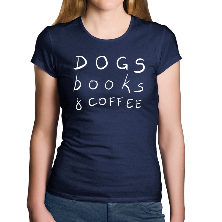 Baby Look Algodão Dogs Books and Coffee - Marinho