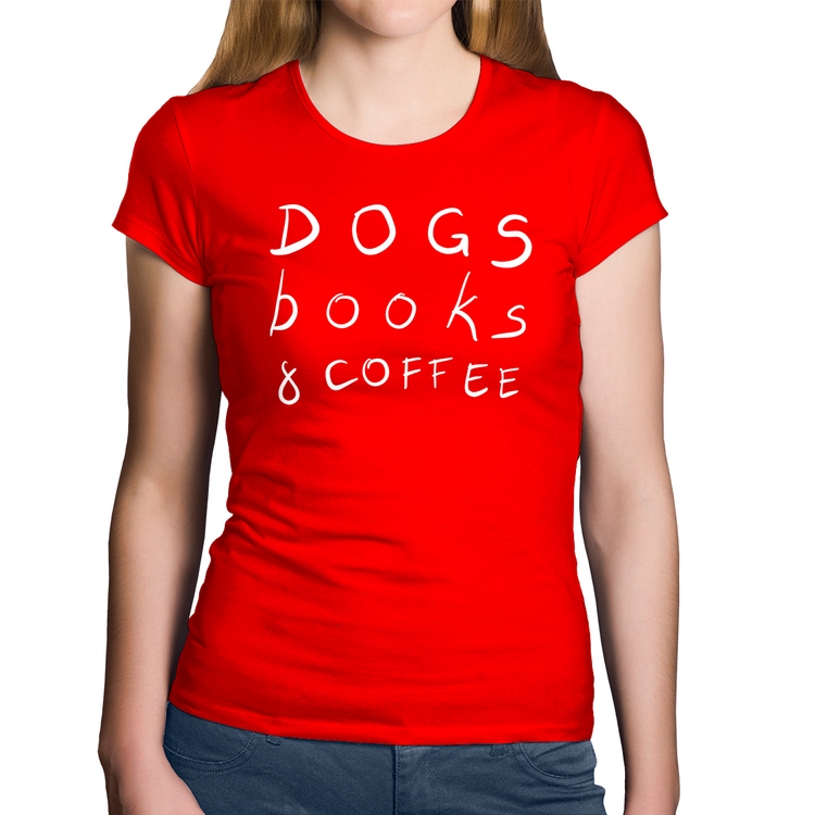 Baby Look Algodão Dogs Books and Coffee - Vermelha