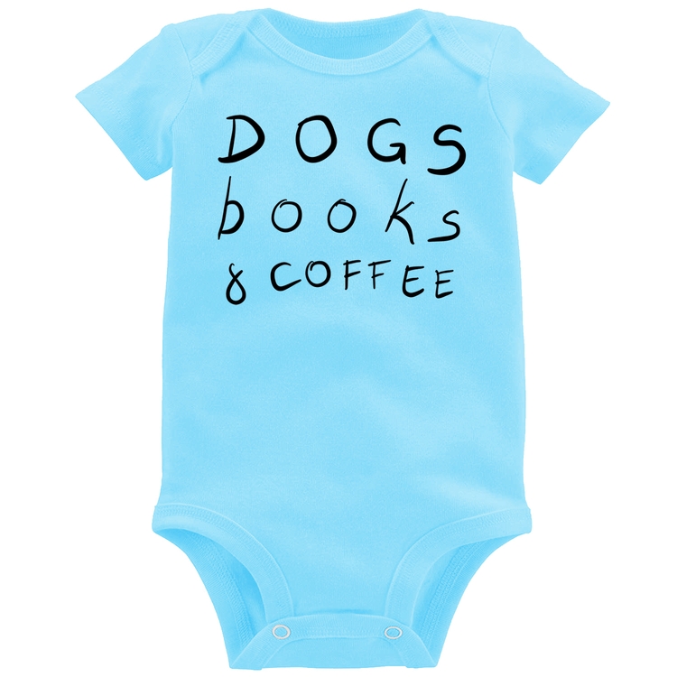 Body Bebê Dogs Books and Coffee - Azul Bebê