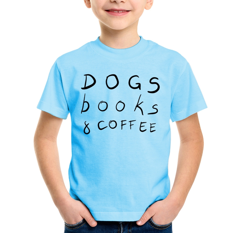 Camiseta Infantil Dogs Books and Coffee - Azul Bebê