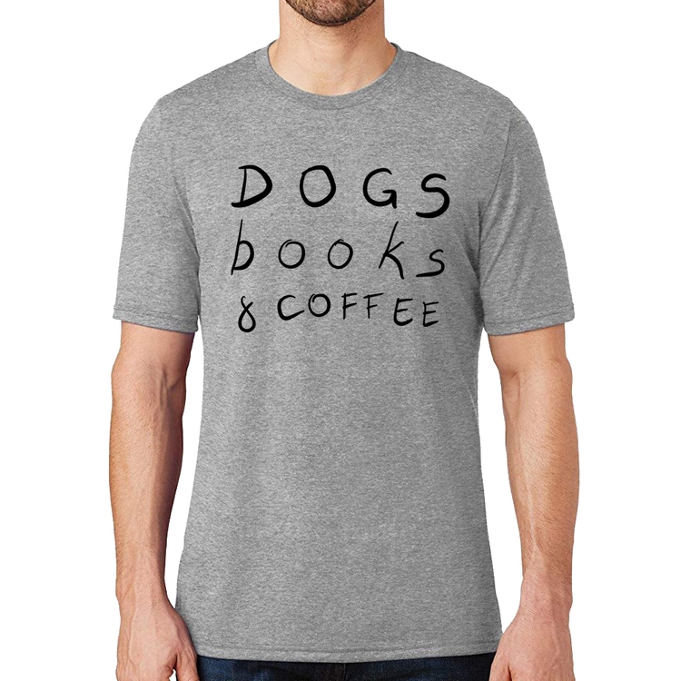 Camiseta Dogs Books and Coffee - Cinza