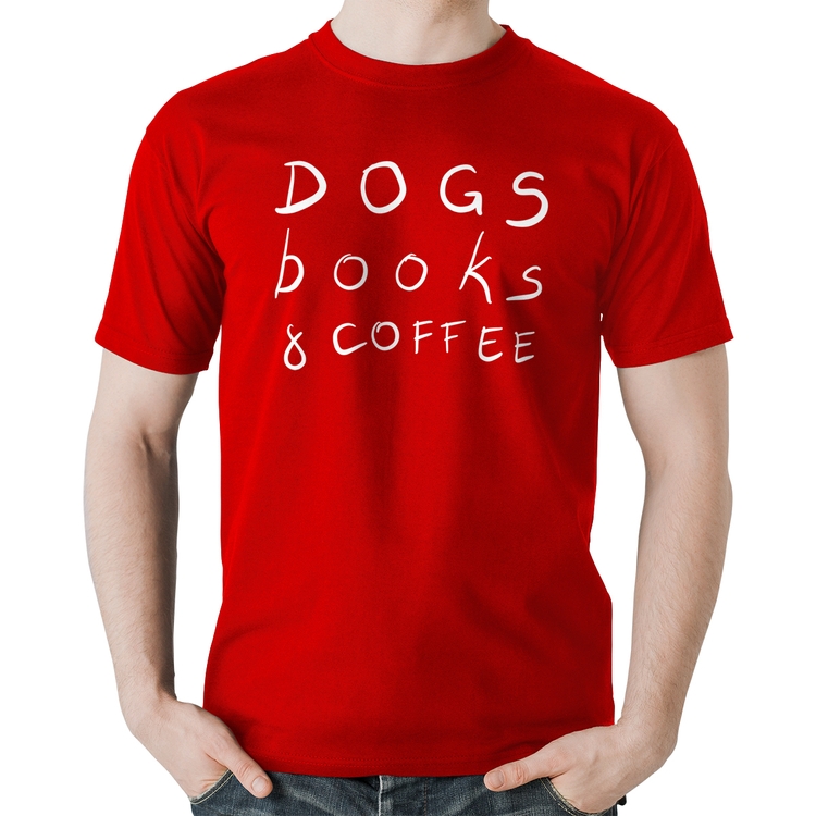 Camiseta Algodão Dogs Books and Coffee - Vermelha