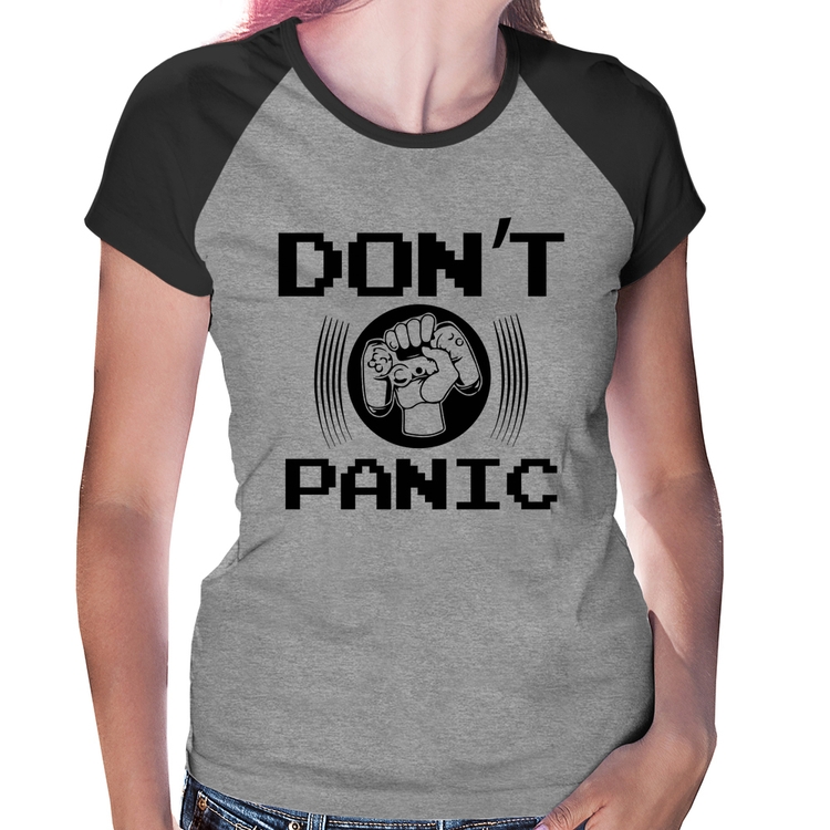 Baby Look Raglan Don't Panic - Cinza/Preto