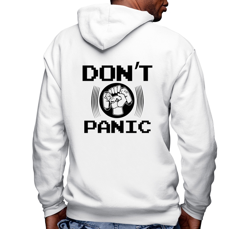 Blusa Moletom Don't Panic Masculina com Capuz e Zíper - Branca