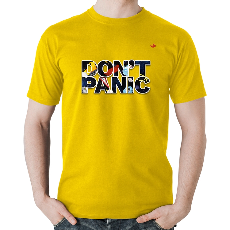 Camiseta Algodão Don't panic - Amarela