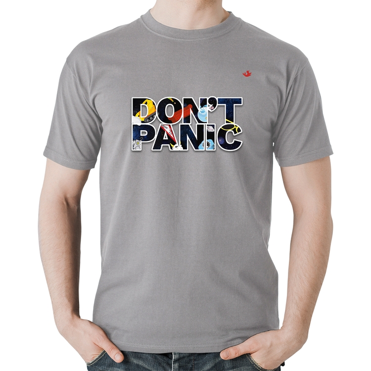 Camiseta Algodão Don't panic - Cinza