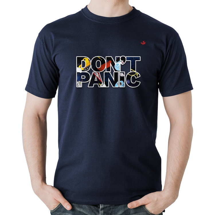 Camiseta Algodão Don't panic - Marinho