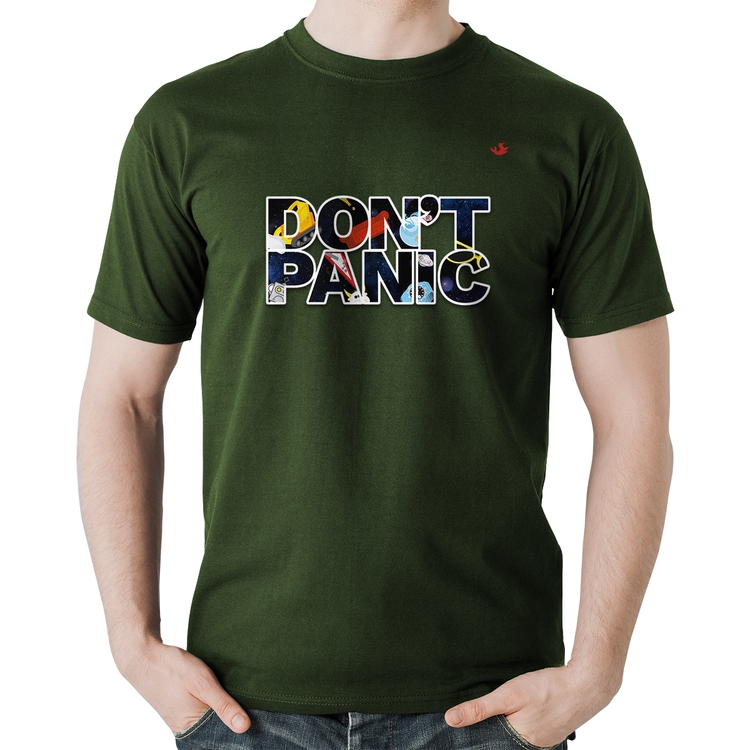 Camiseta Algodão Don't panic - Musgo