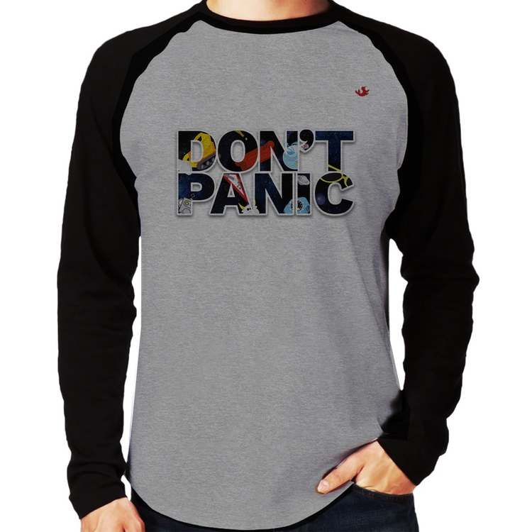 Camiseta Raglan Don't panic Manga Longa - Cinza/Preto