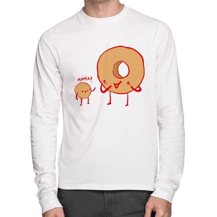 Camiseta Algodão Donuts Manga Longa - Branca