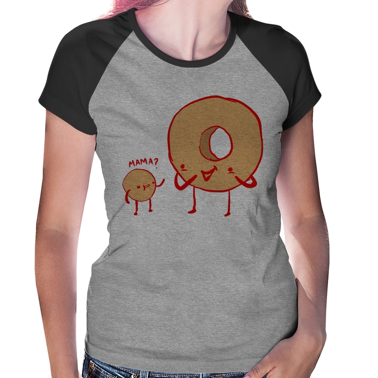Baby Look Raglan Donuts - Cinza/Preto
