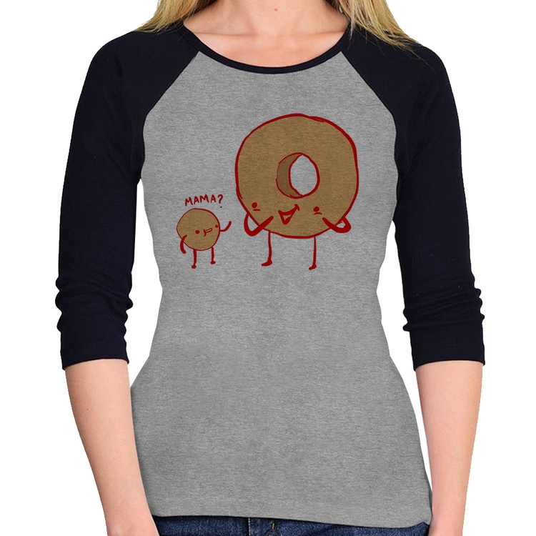 Baby Look Raglan Donuts Manga 3/4 - Cinza/Preto