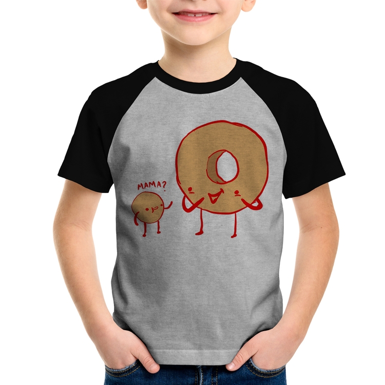 Camiseta Raglan Infantil Donuts - Cinza/Preto