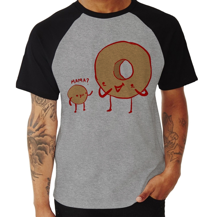 Camiseta Raglan Donuts - Cinza/Preto