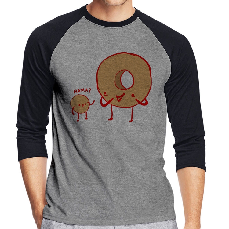 Camiseta Raglan Donuts Manga 3/4 - Cinza/Preto