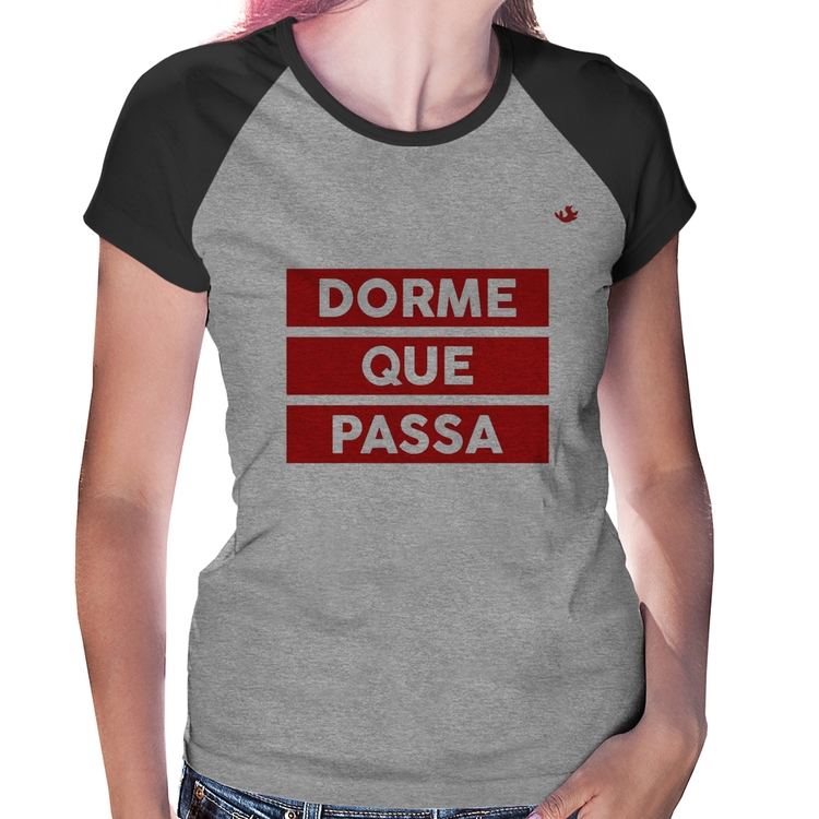Baby Look Raglan Dorme que passa - Cinza/Preto