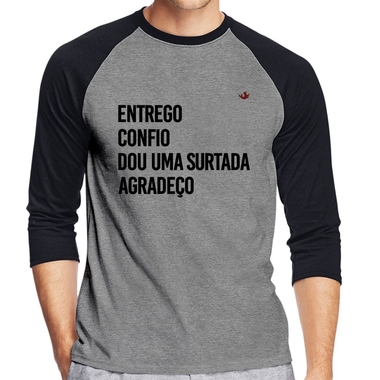 Camiseta Raglan Dou uma surtada Manga 3/4 - Cinza/Preto