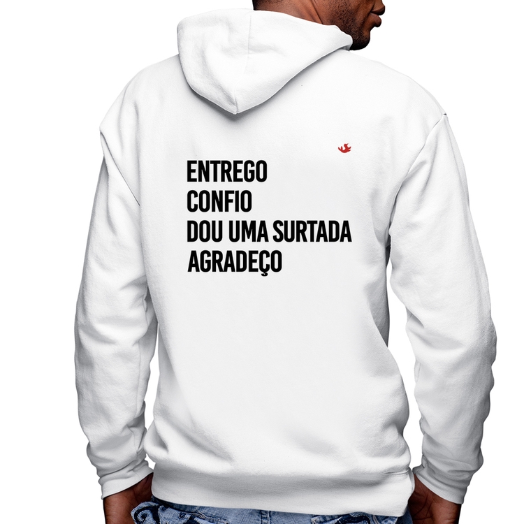 Blusa Moletom Dou uma surtada Masculina com Capuz e Zíper - Branca